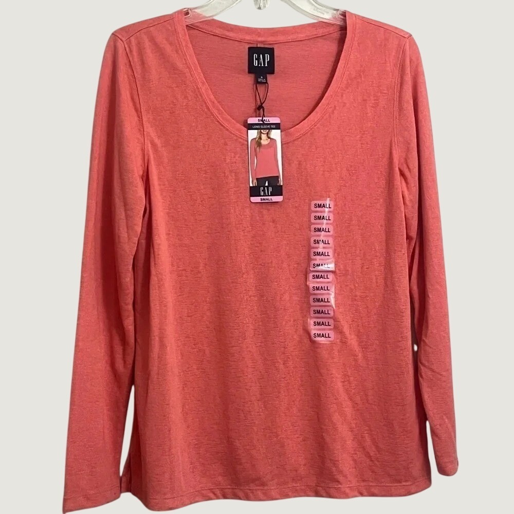 GAP Womens Small Rose Pink Coral Slub Knit Long Sleeve Scoop Neck Top NWT
